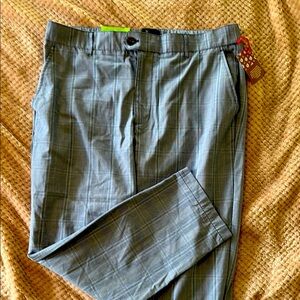 Gray and blue casual pants.